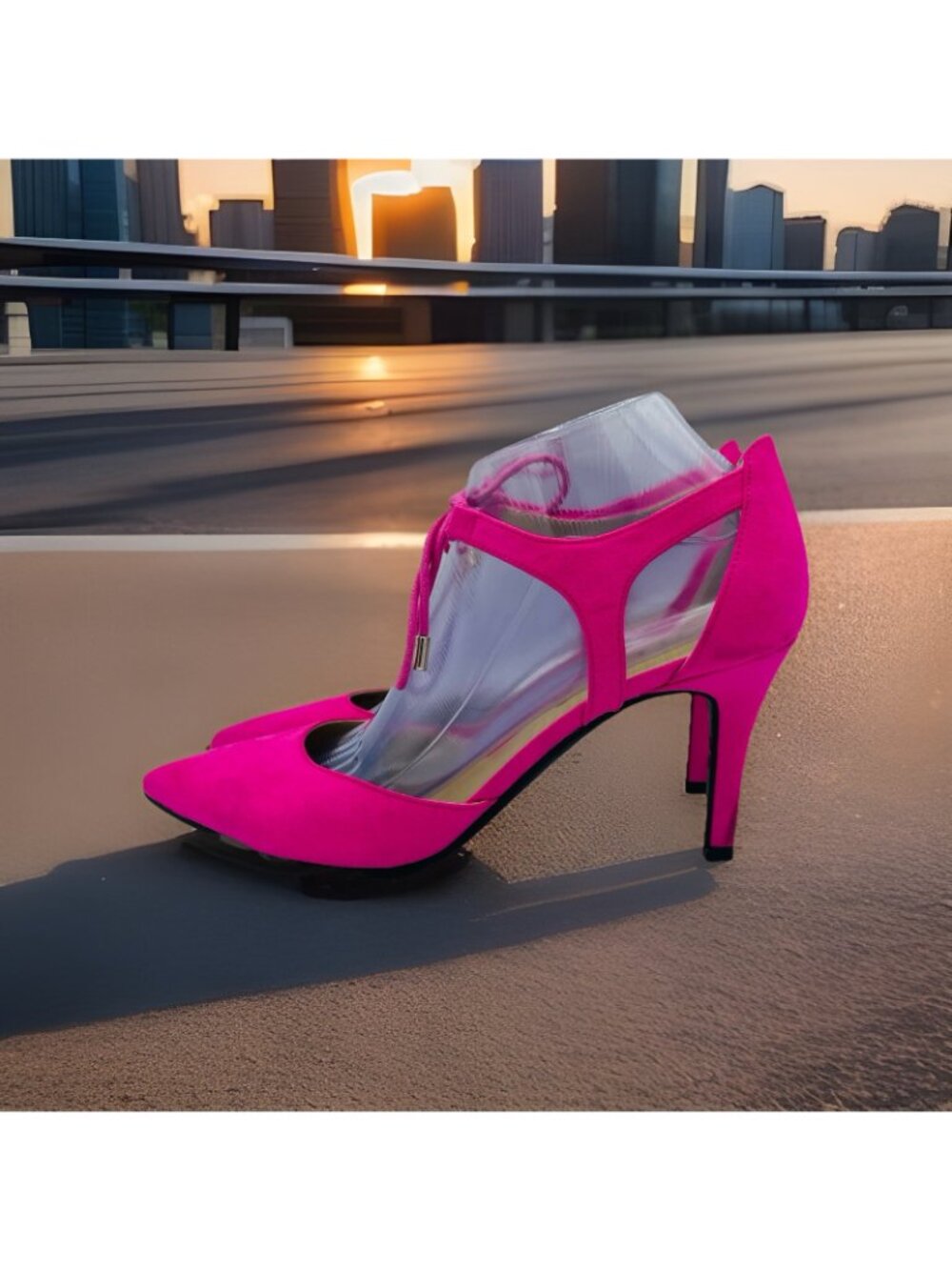 Unisa Shoes Womens Size 8.5 M Pink Faux Suede Stilleto High Heels Lace Up Pumps - Picture 2 of 11